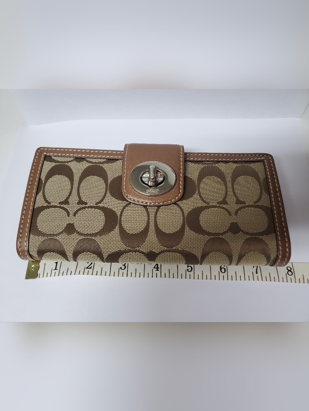 Coach Signature Turnlock Long Wallet Khaki Brown Canvas Leather Y2K EUC - Picture 13 of 13
